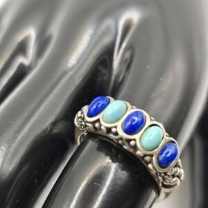BEAUTIFUL CAROLYN RELIOS POLLACK STERLING LAPIS & TURQUOISE RING! SZ 8